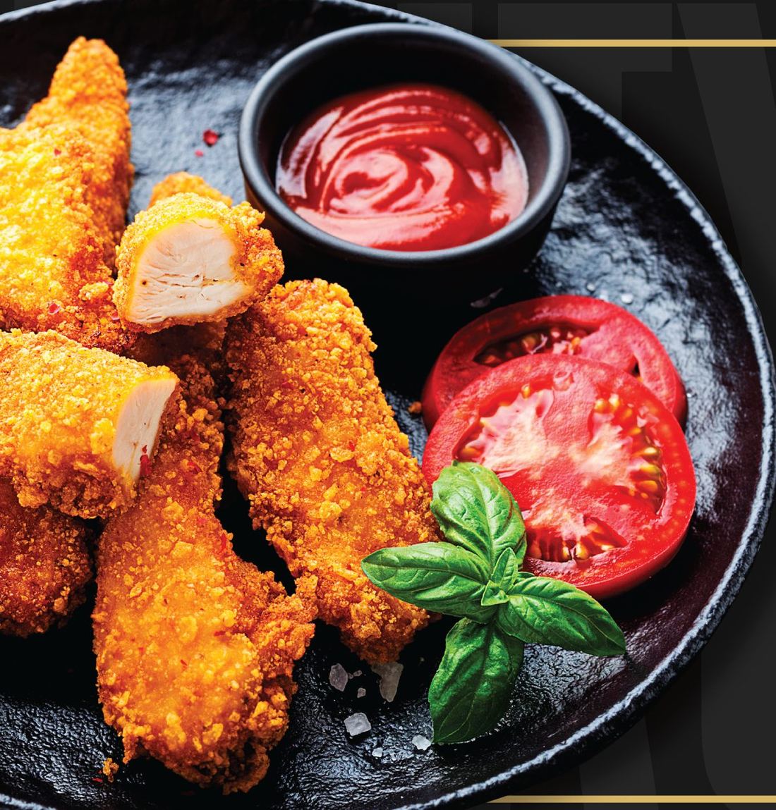 Southern fried chicken goujons with ketchup
